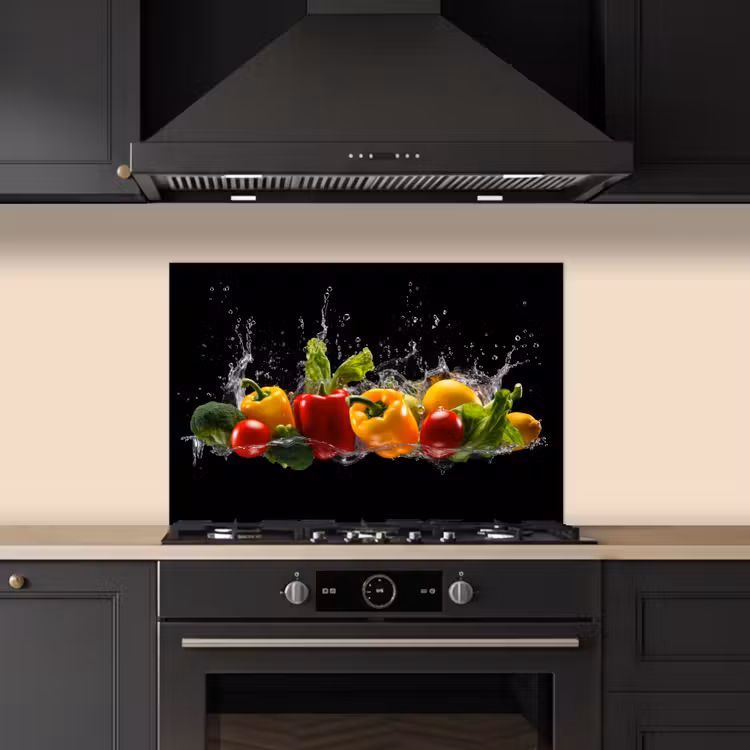 Kitchen splashback for hob - Bell bell pepper - Water - Vegetable - Black — 5