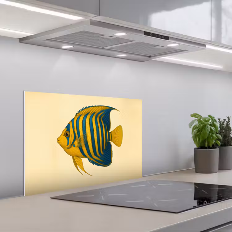 Kitchen splashback for hob - Bright yellow - fish - stripes - fins — 1