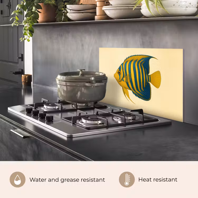 Kitchen splashback for hob - Bright yellow - fish - stripes - fins — 2