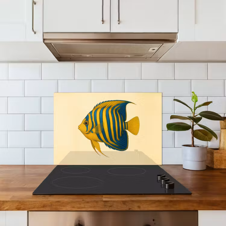 Kitchen splashback for hob - Bright yellow - fish - stripes - fins — 3