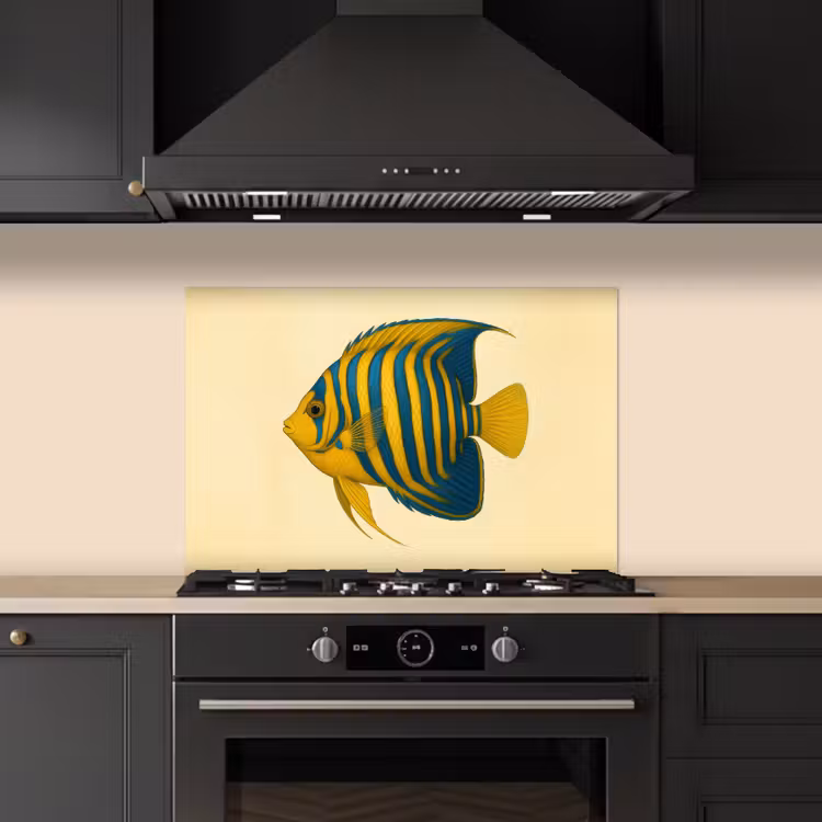 Kitchen splashback for hob - Bright yellow - fish - stripes - fins — 5