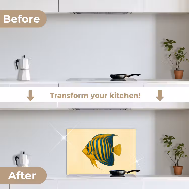 Kitchen splashback for hob - Bright yellow - fish - stripes - fins — 7
