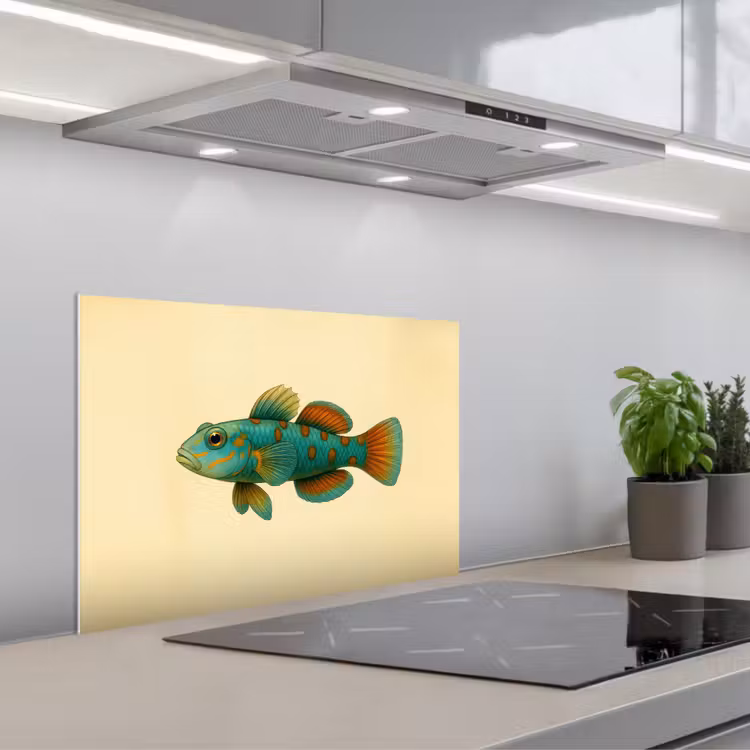 Kitchen splashback for hob - Fish - Blue - Dots - Scales — 1