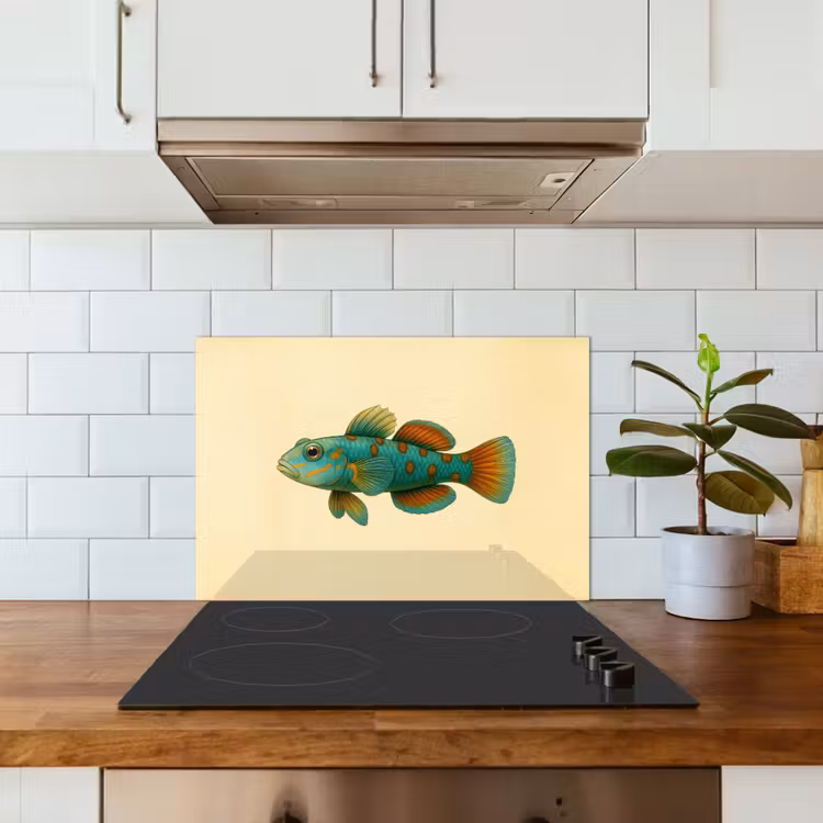 Kitchen splashback for hob - Fish - Blue - Dots - Scales — 3