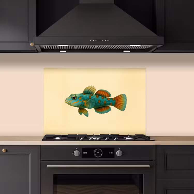 Kitchen splashback for hob - Fish - Blue - Dots - Scales — 5