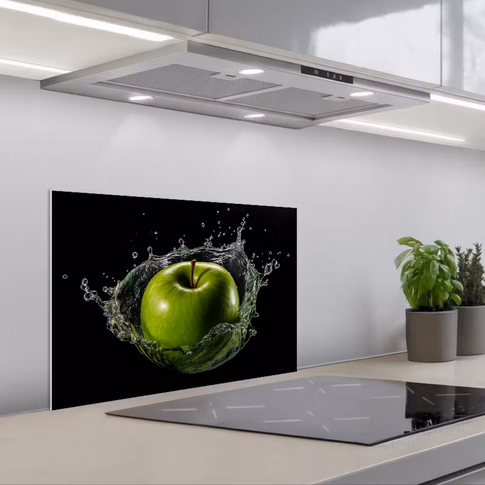 Kitchen splashback for hob - Apple - Green - Fruit - Water - Black — 1