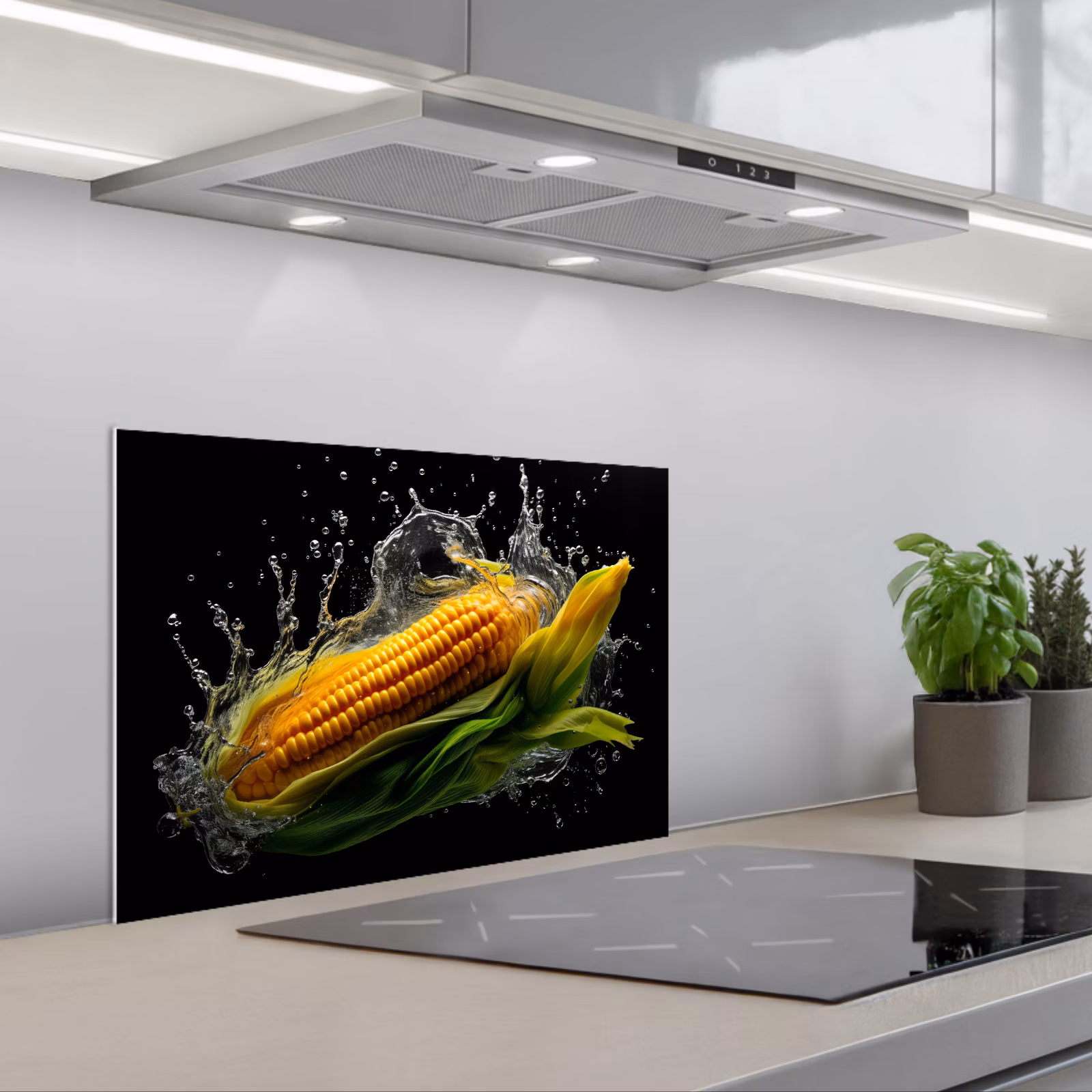 Kitchen splashback for hob - Corn - Vegetable - Plants - Black - Water — 1