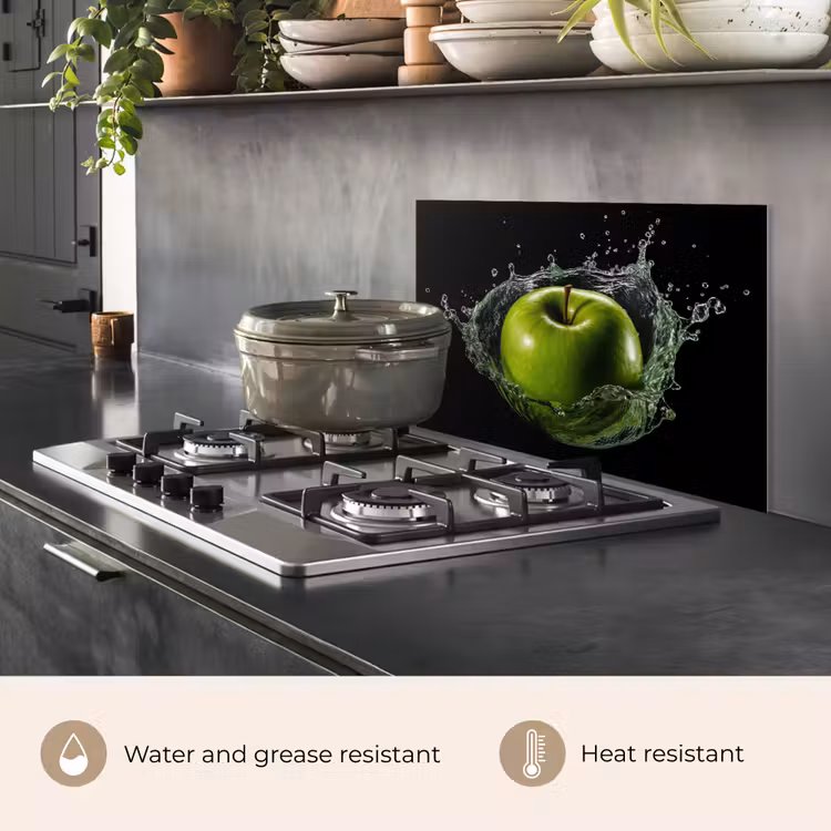 Kitchen splashback for hob - Apple - Green - Fruit - Water - Black — 2