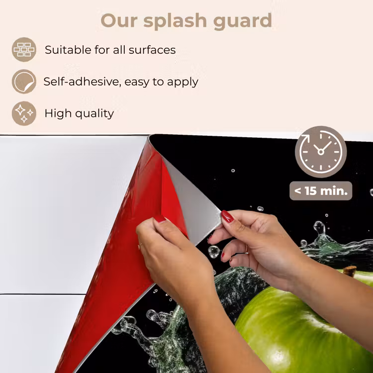 Kitchen splashback for hob - Apple - Green - Fruit - Water - Black — 4