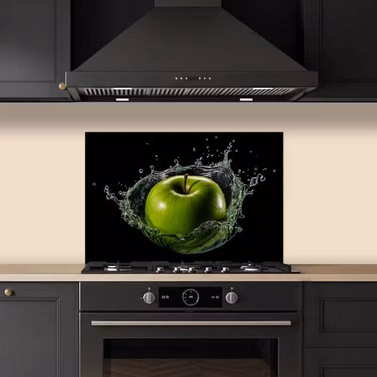 Kitchen splashback for hob - Apple - Green - Fruit - Water - Black — 5