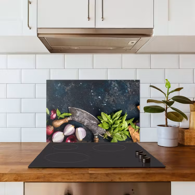 Kitchen splashback for hob - Chef's Knife and Fresh Ingredients — 3