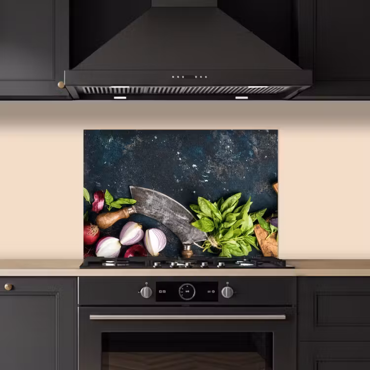 Kitchen splashback for hob - Chef's Knife and Fresh Ingredients — 5