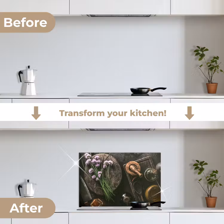 Kitchen splashback for hob - Chives - Kitchen - Mortar - Rustic - Herbs - Purple — 7