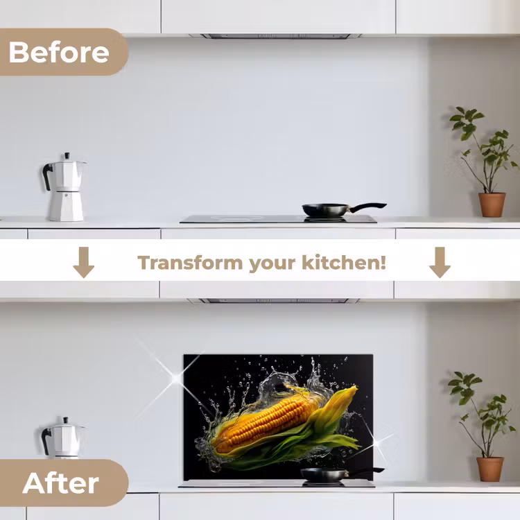 Kitchen splashback for hob - Corn - Vegetable - Plants - Black - Water — 7