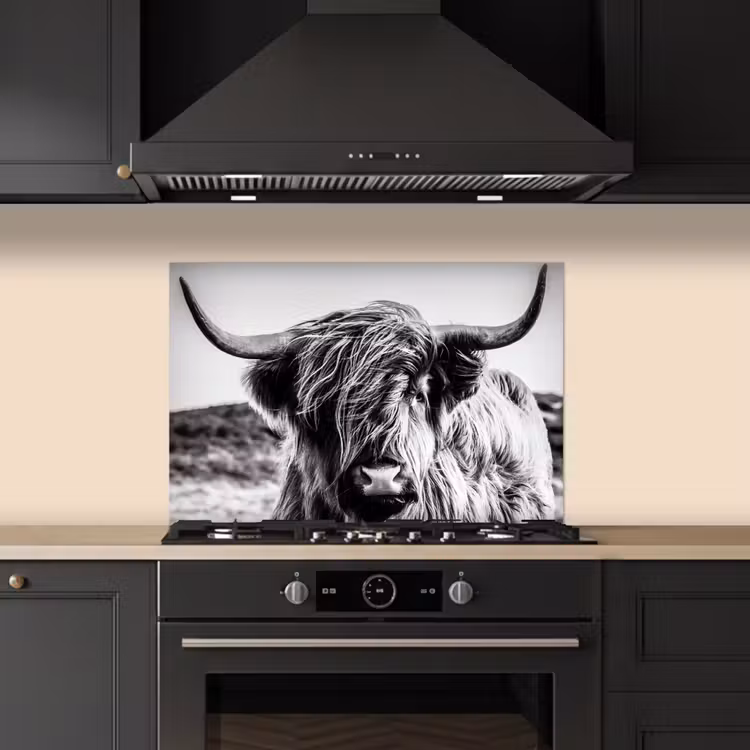 Kitchen splashback for hob - Cow - Scottish highlander - Black - White - Animal - Nature - Wildlife — 5