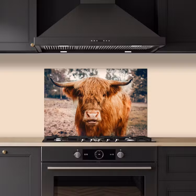 Kitchen splashback for hob - Cow - Scottish highlander - Horns - Brown - Landscape — 5