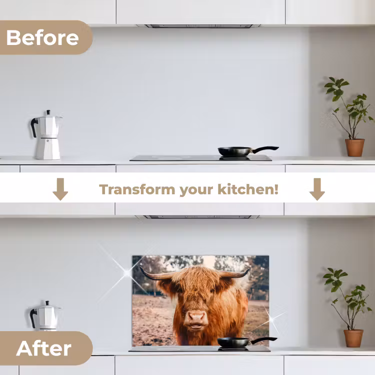 Kitchen splashback for hob - Cow - Scottish highlander - Horns - Brown - Landscape — 7