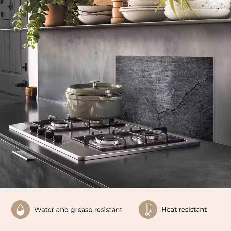 Kitchen splashback for hob - Concrete - Black - Crack — 2