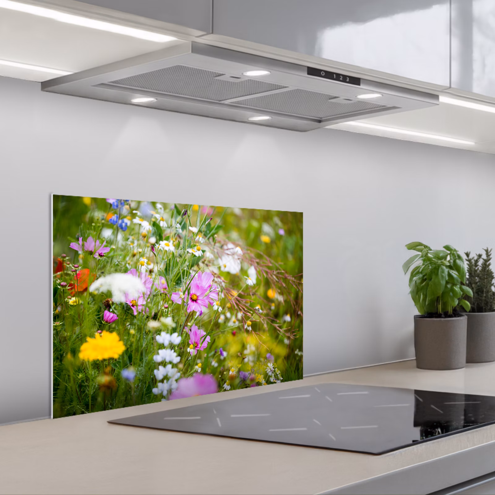 Kitchen splashback for hob - Flowers - Nature - Green - Grass - Purple - White — 1