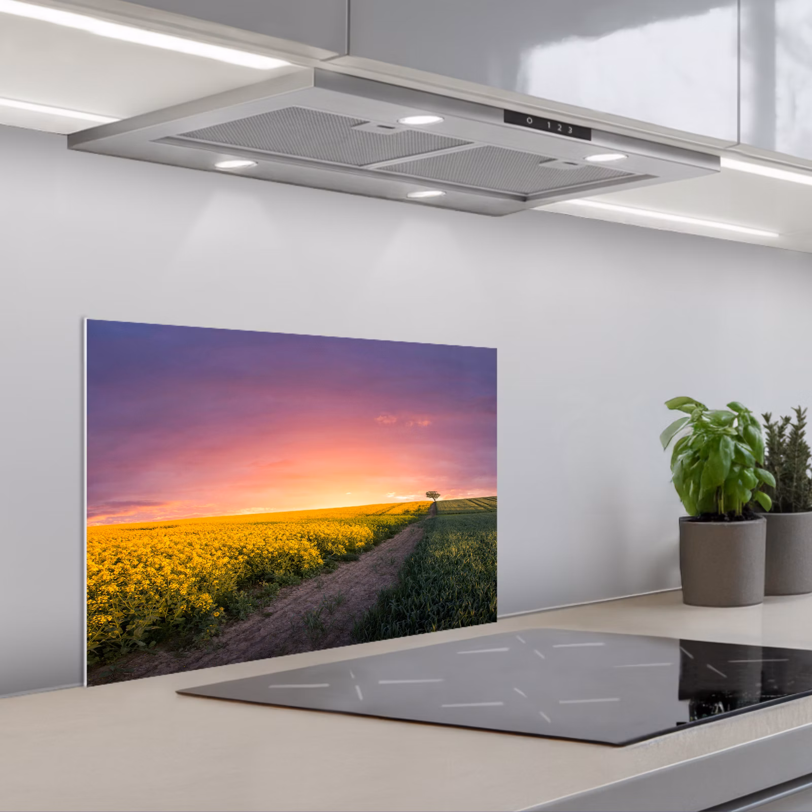Kitchen splashback for hob - Flowers - Road - Sky - Yellow - Purple - Sunset - Nature — 1