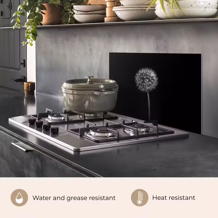 Kitchen splashback for hob - Dandelion - Black - Floral - Botanical — 2