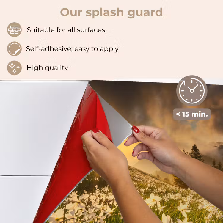 Kitchen splashback for hob - Field of flowers - Hills - Sunset - Mountain - Nature - White - Hills — 4