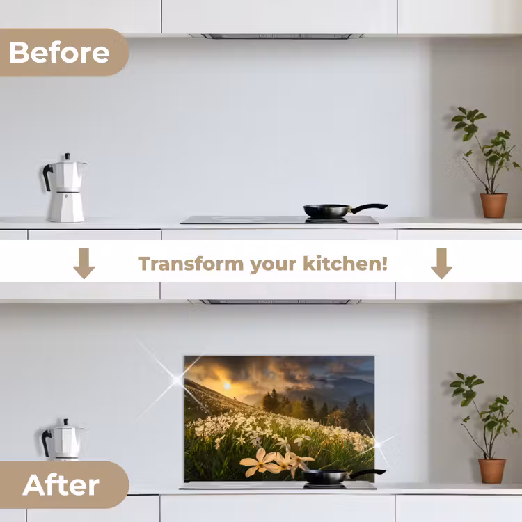 Kitchen splashback for hob - Field of flowers - Hills - Sunset - Mountain - Nature - White - Hills — 7
