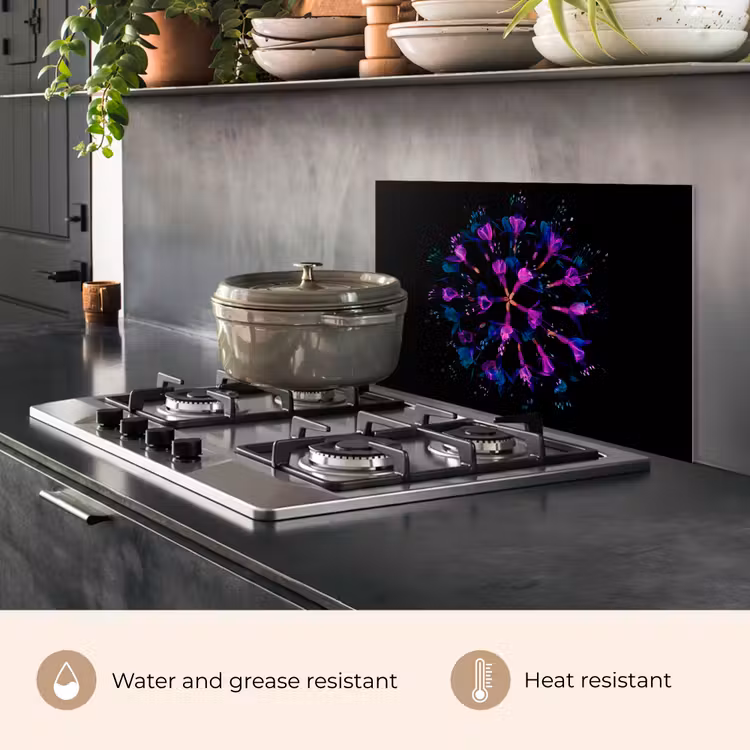 Kitchen splashback for hob - Flower - Purple - Blue - Macro - Black — 2
