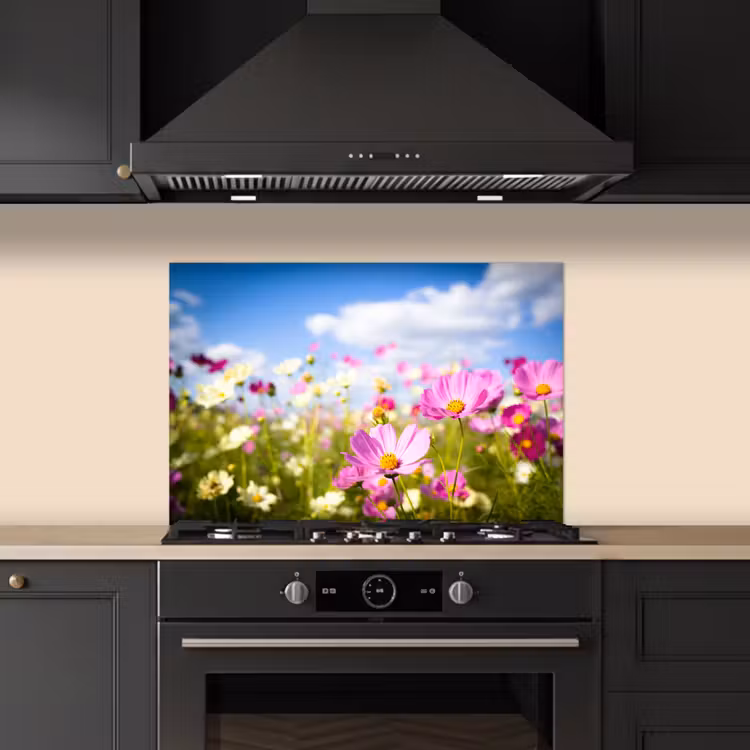 Kitchen splashback for hob - Flowers - Meadow - Purple - Grass - White - Clouds - Blue — 5