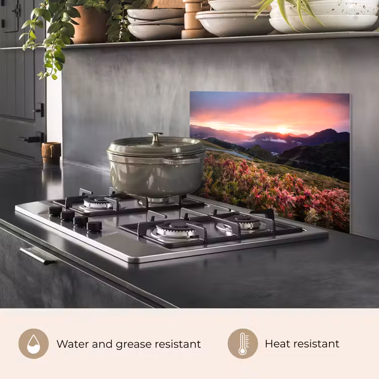 Kitchen splashback for hob - Flowers - Mountains - Landscape - Night - Sky - Pink — 2
