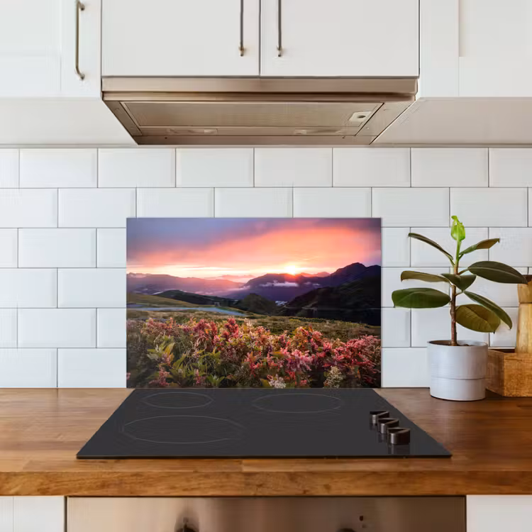 Kitchen splashback for hob - Flowers - Mountains - Landscape - Night - Sky - Pink — 3