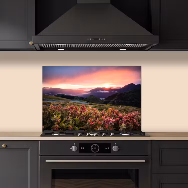 Kitchen splashback for hob - Flowers - Mountains - Landscape - Night - Sky - Pink — 5