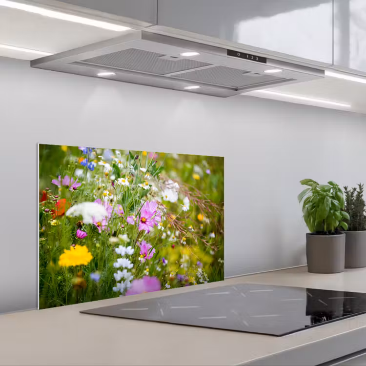 Kitchen splashback for hob - Flowers - Nature - Green - Grass - Purple - White — 1