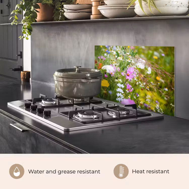 Kitchen splashback for hob - Flowers - Nature - Green - Grass - Purple - White — 2