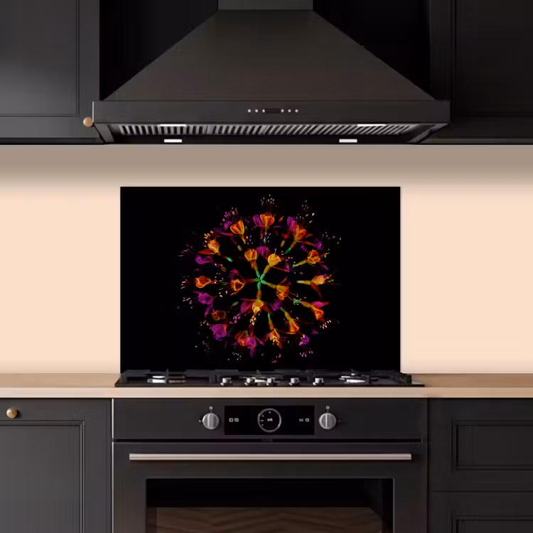 Kitchen splashback for hob - Flowers - Orange - Pink - Black — 5