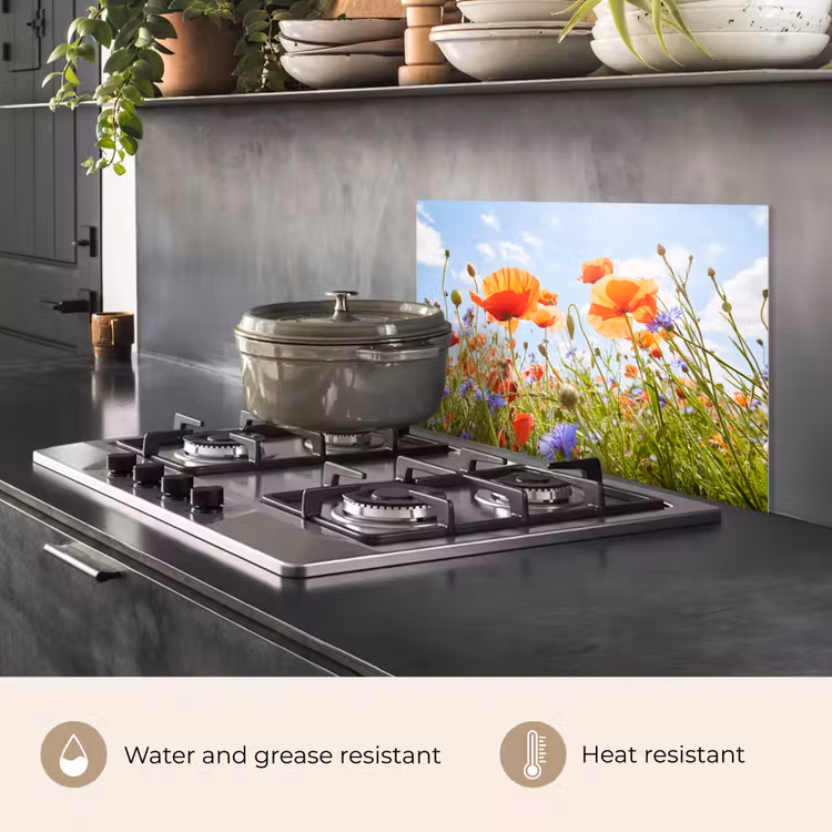 Kitchen splashback for hob - Flowers - Poppy - Spring - Nature - Red - Blue — 2