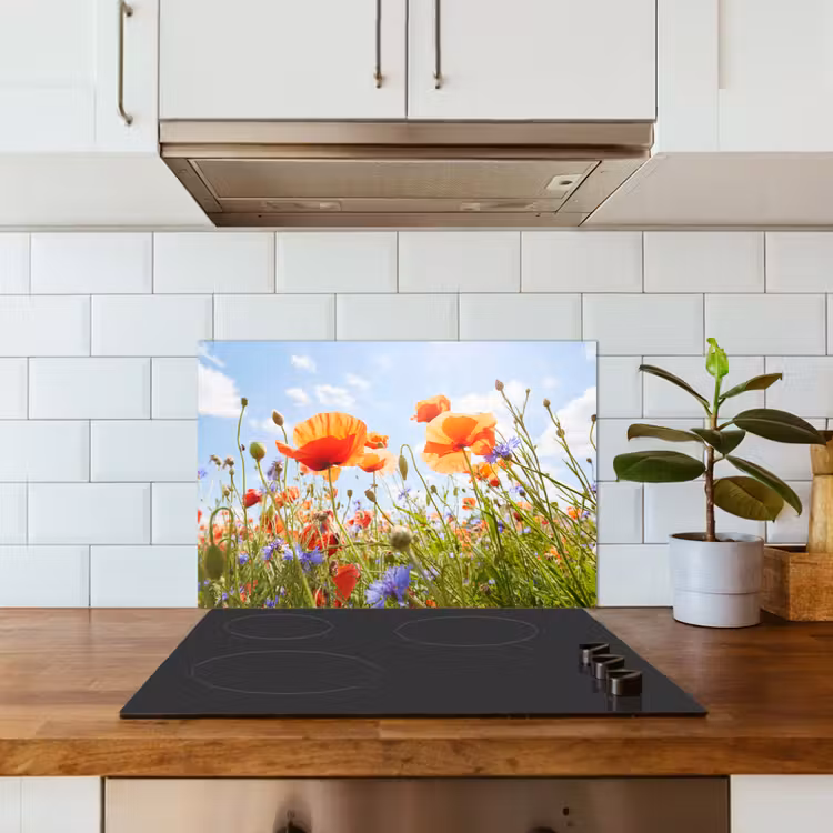 Kitchen splashback for hob - Flowers - Poppy - Spring - Nature - Red - Blue — 3