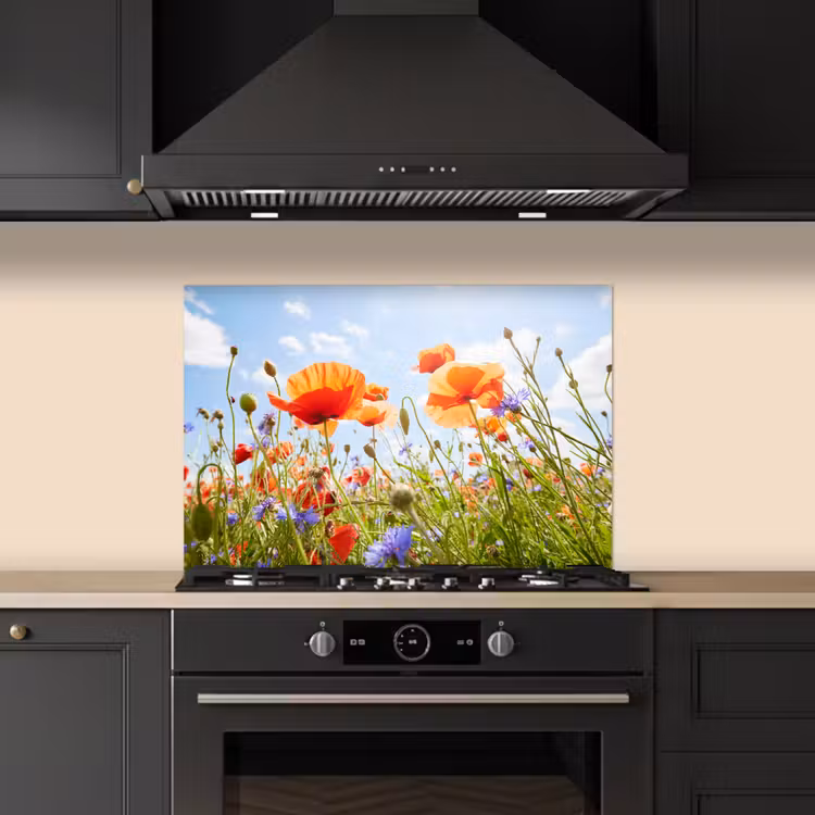 Kitchen splashback for hob - Flowers - Poppy - Spring - Nature - Red - Blue — 5