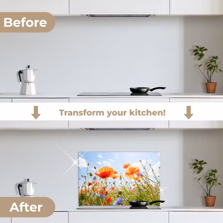 Kitchen splashback for hob - Flowers - Poppy - Spring - Nature - Red - Blue — 7