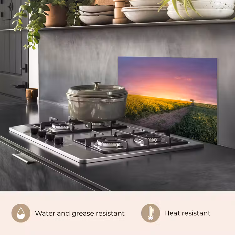 Kitchen splashback for hob - Flowers - Road - Sky - Yellow - Purple - Sunset - Nature — 2