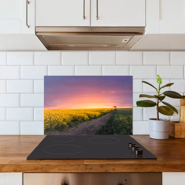 Kitchen splashback for hob - Flowers - Road - Sky - Yellow - Purple - Sunset - Nature — 3