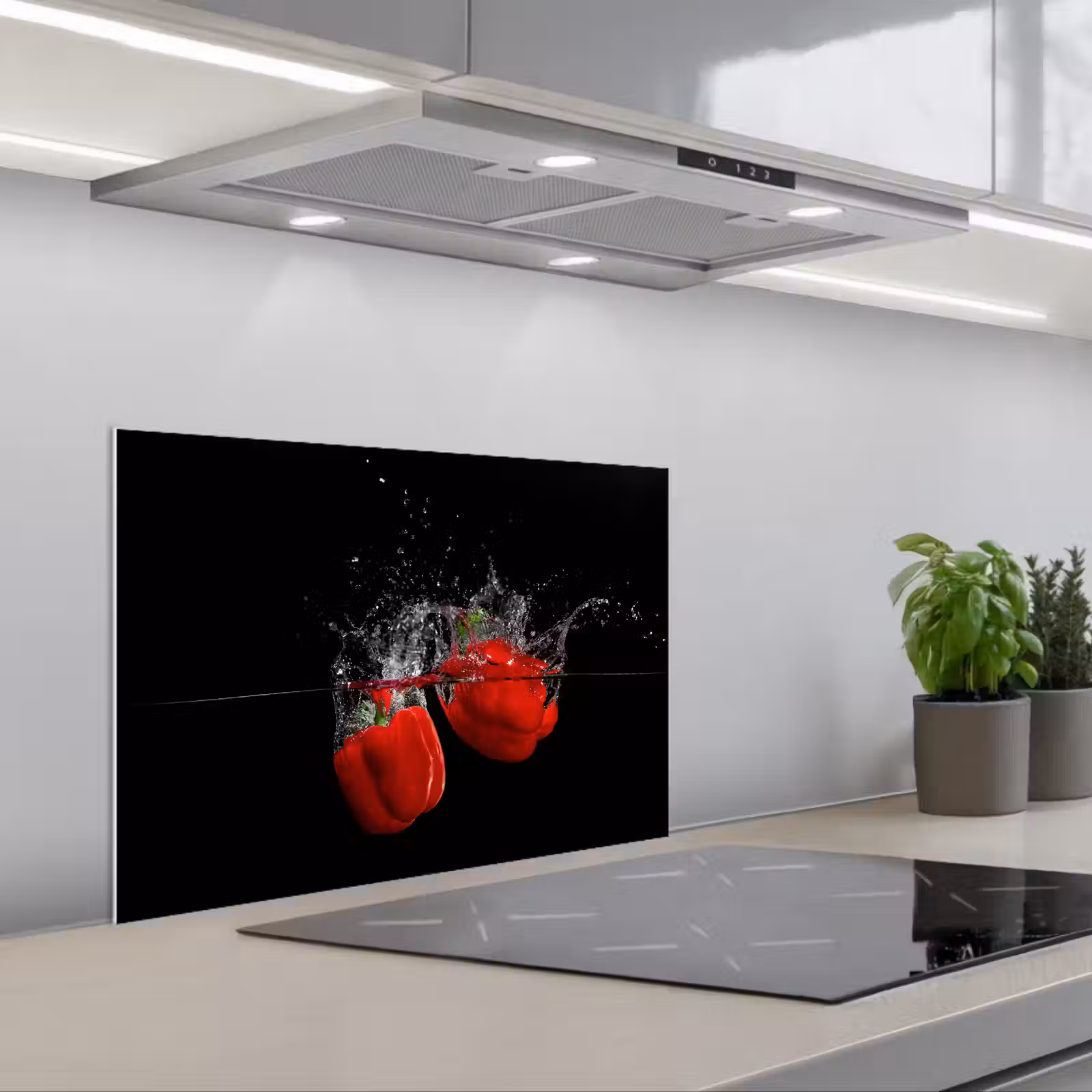 Kitchen splashback for hob - Bell pepper - Vegetable - Still life - Water - Red — 1