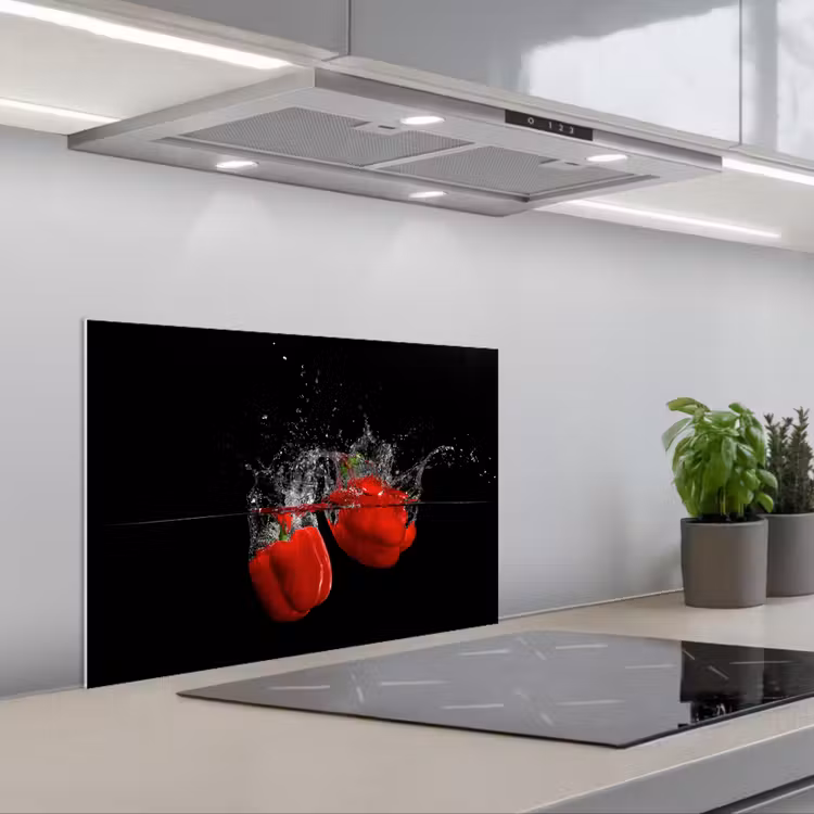 Kitchen splashback for hob - Bell pepper - Vegetable - Still life - Water - Red — 1