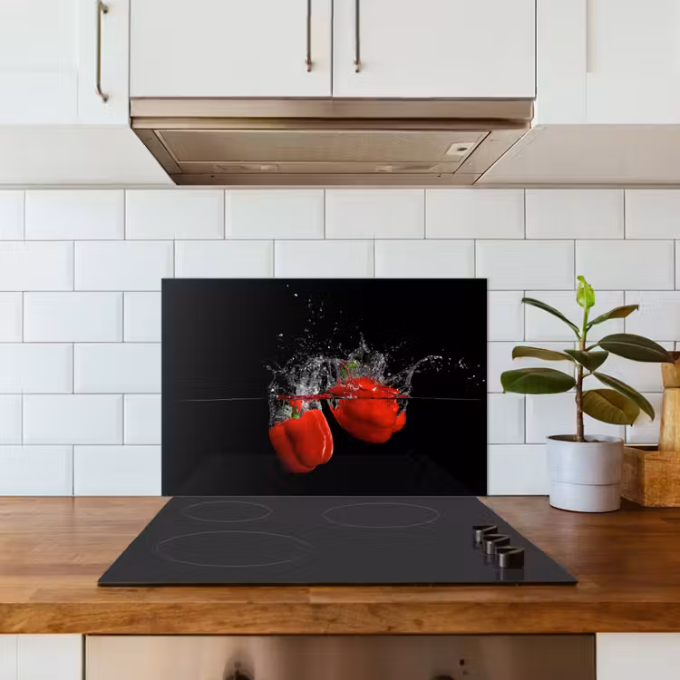 Kitchen splashback for hob - Bell pepper - Vegetable - Still life - Water - Red — 3