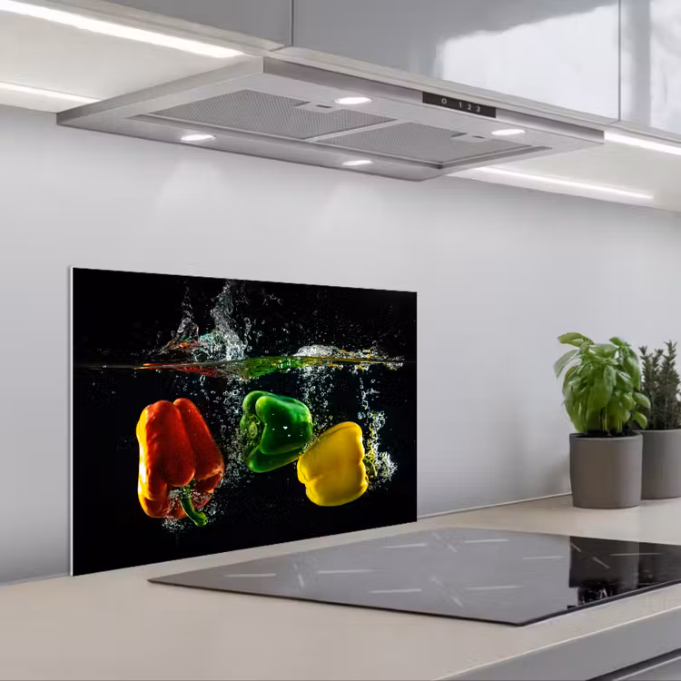 Kitchen splashback for hob - Bell pepper - Vegetable - Water - Black - Red - Green - Yellow — 1