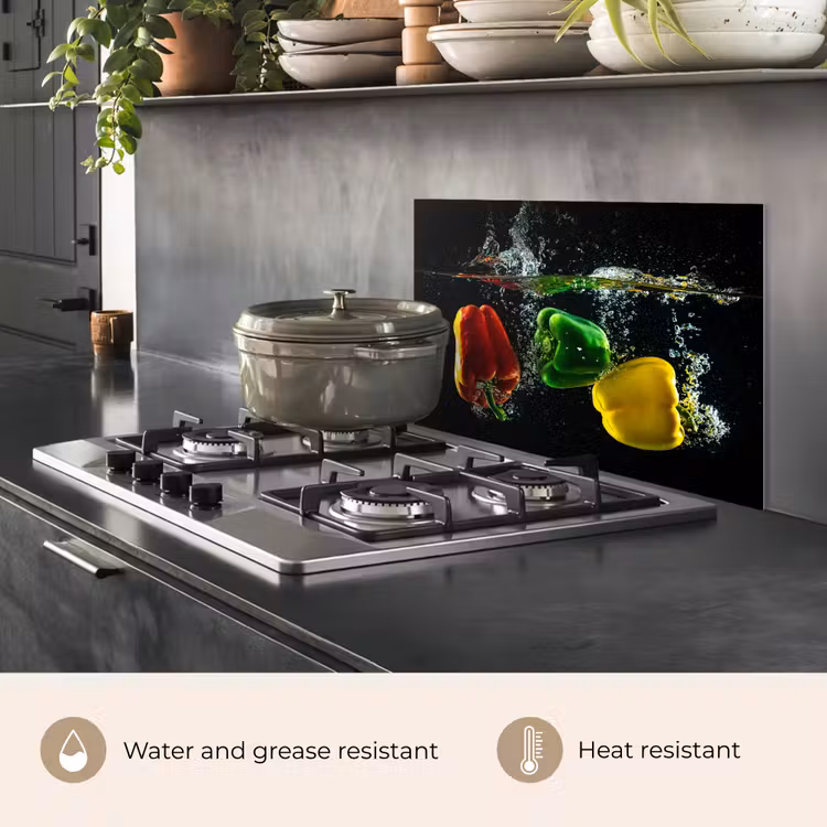 Kitchen splashback for hob - Bell pepper - Vegetable - Water - Black - Red - Green - Yellow — 2