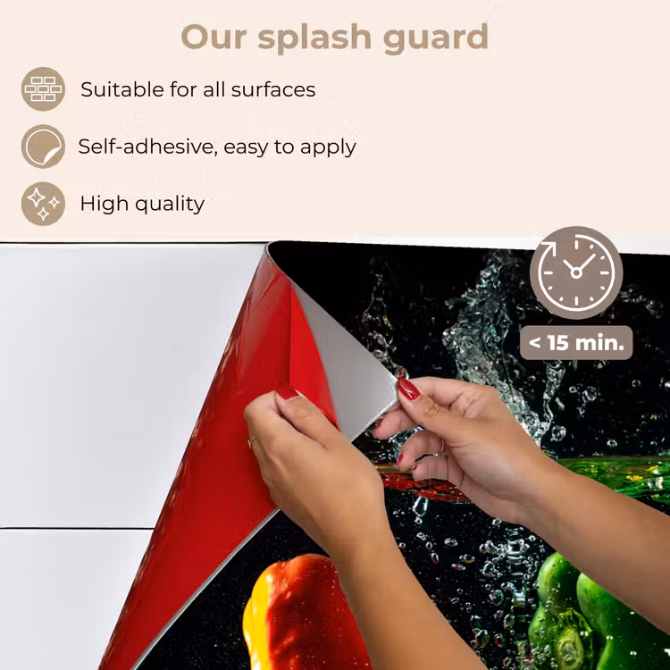 Kitchen splashback for hob - Bell pepper - Vegetable - Water - Black - Red - Green - Yellow — 4