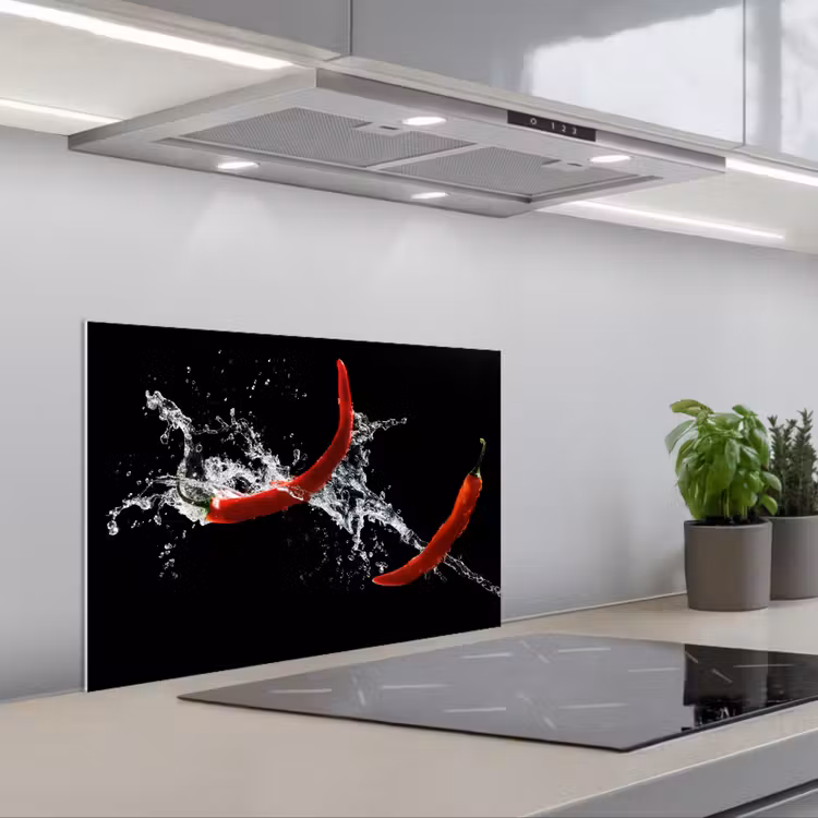 Kitchen splashback for hob - Chili Pepper - Still Life - Water - Black - Red — 1