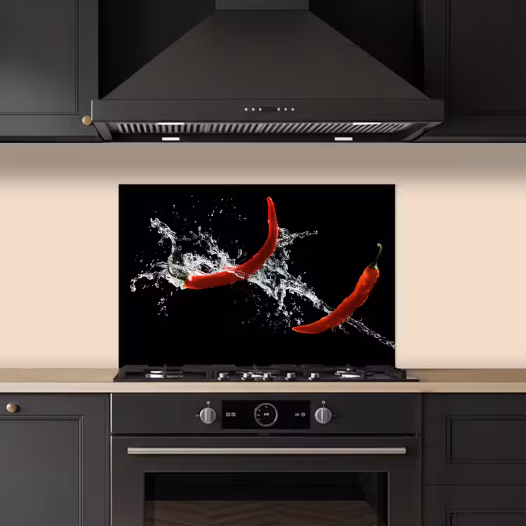 Kitchen splashback for hob - Chili Pepper - Still Life - Water - Black - Red — 5