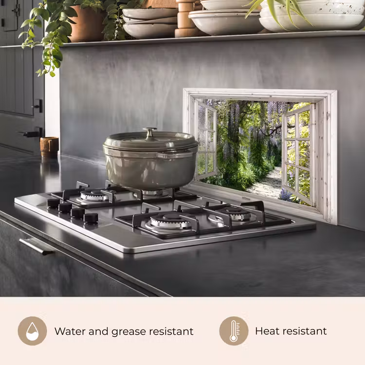 Kitchen splashback for hob - Blue rain - Flowers - View - Tree - Spring — 2